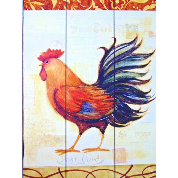 WALL ART 24" Wood Slats Rooster Wooden French Country Kitchen Chicken Bird NEW - Picture 2 of 5